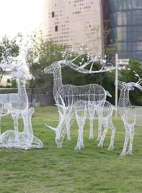 园林景观户外草坪小区动物抽象铁艺装饰不锈钢镂空梅花鹿雕塑摆件