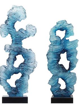 现代酒店玄关创意抽象摆件透明树脂太湖石雕塑别墅样板房软装饰品