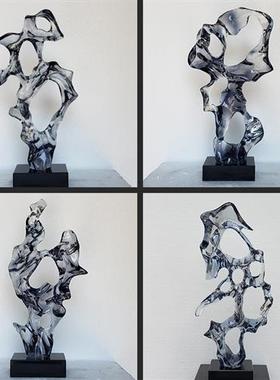 现代酒店玄关创意抽象摆件透明树脂太湖石雕塑别墅样板房软装饰品