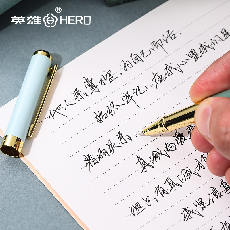 英雄宝珠笔A06商务高档签字笔中性男女士签名金属重手感高级黑色碳素水笔签单笔logo刻字送礼私人定制钢笔_虎窝淘
