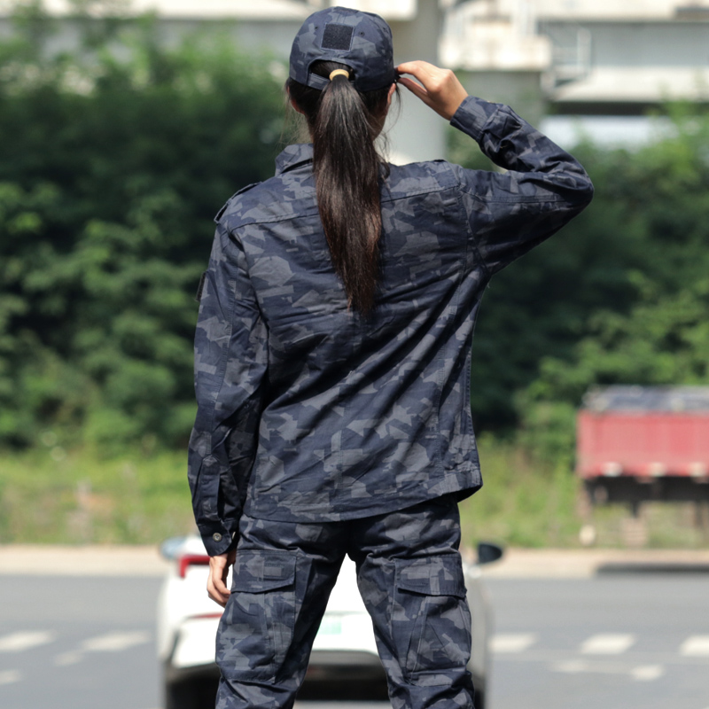 猎鹰基地168蓝色迷彩服套装男春秋纯棉耐磨修身劳保工作服多口袋