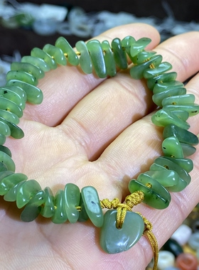和田玉碧玉苹果绿随型小扣子手编绳手链手工编制复古风藏式手串