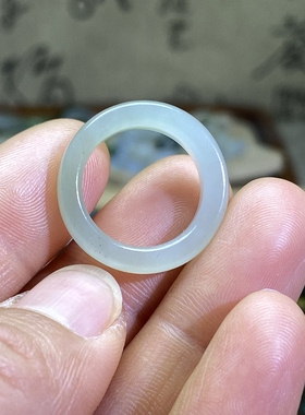 和田玉白玉籽料带翠卡16洒金皮随型戒指古风文玩珠串跑圈玉环尾戒