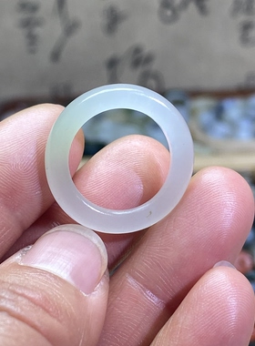 和田玉翠青卡17一口翠随型戒指文玩珠串跑圈国风复古戒圈玉环挂饰