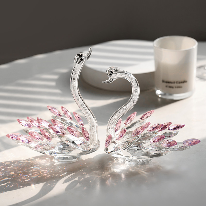 轻奢水晶天鹅摆件创意透明桌面装饰高级感精致玻璃工艺品结婚送礼,淘宝优惠券,粉丝福利购,淘宝优惠卷