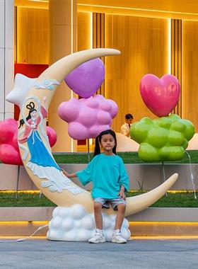 大型发光仿真云朵彩虹雕塑玻璃钢园林景观售楼部公园庭院草坪摆件