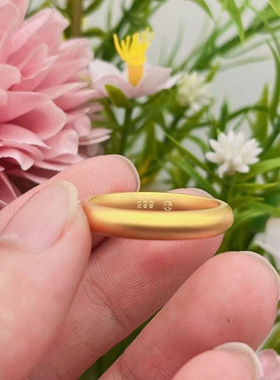 古法沙金戒指平安无事泥鳅背戒指环仿真黄金素圈男女情侣款卷草纹