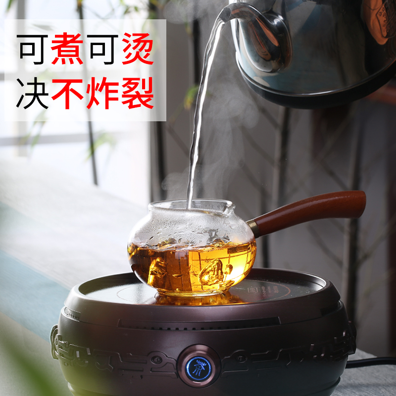 梵师大容量侧把玻璃公道杯功夫茶具茶水分离耐热锤纹玻璃茶海-图2