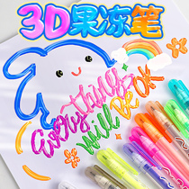 3D Solid Jelly Pen Fluorescent Mark Discoloration Flashy card Hand tent Students Private Colour Mark Hand Ledger Flower Type Childrens Hand Transcript Double Line Contour Pen Gel OPAQUE WEB RED LARGE