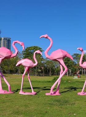 不锈钢仙鹤雕塑水池草坪镜面火烈鸟天鹅装饰售楼部玻璃钢白鹭摆件