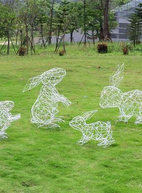 户外园林售楼处草坪发光景观装饰铁艺不锈钢镂空兔子雕塑动物摆件