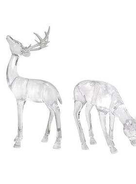 酒店售楼处透明树脂鹿雕塑摆件大型落地玄关楼道室内动物工艺品