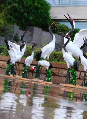 户外雕塑玻璃钢动物仿真仙鹤丹顶鹤花园假山水池园林别墅装饰摆件