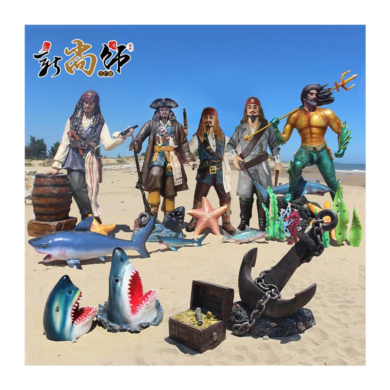 玻璃钢加勒比海盗船长雕塑大型摆件家居软装装饰仿真鲨鱼螃蟹模型 - 图3