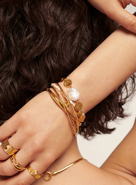 Monica Vinader莫妮卡Capri奇异珍珠缎面手链银镀金手链珍珠手饰