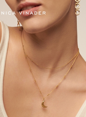 Monica Vinader莫妮卡新月串珠项链女锁骨链叠戴设计颈链毛衣链