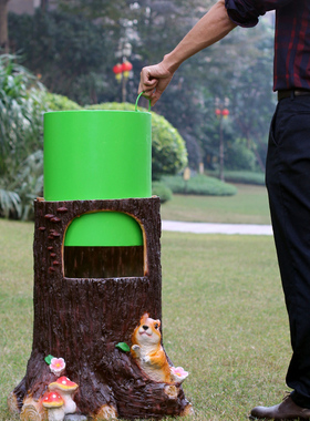 松鼠树桩垃圾桶摆件户外