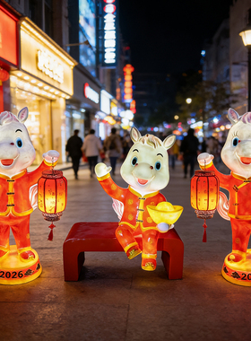 户外发光玻璃钢马年吉祥物摆件