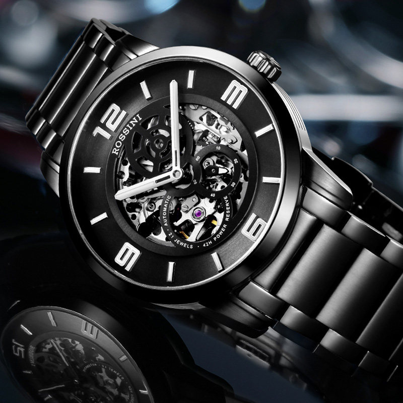 罗西尼手表男映像系列自动机械皮带腕表指针式镂空防水男表619909