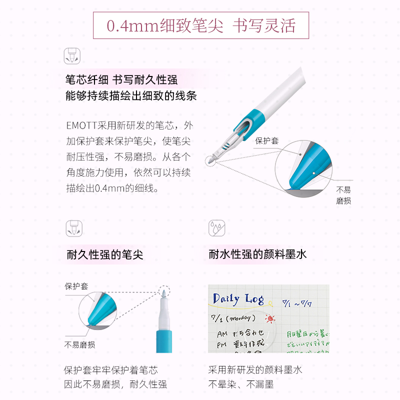 日本文具大赏日本uni三菱EMOTT耐水性彩色水笔手帐笔记专用套装记号勾线笔多彩纤细绘写笔-图2