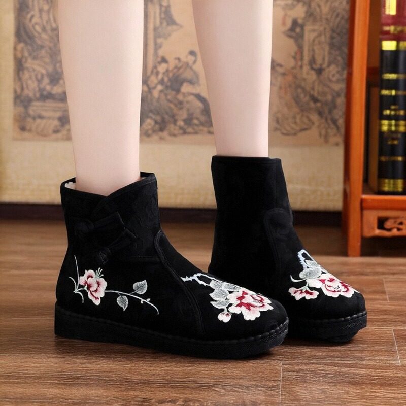 老北京布鞋女棉靴秋冬加绒保暖防滑民族风绣花鞋中老年厚底短靴,淘宝优惠券,粉丝福利购,淘宝优惠卷