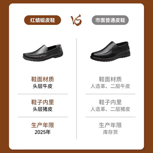 红蜻蜓男鞋秋季真皮商务休闲男士懒人套脚豆豆鞋软底一脚蹬皮鞋男 - 图0