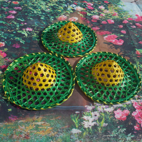 舞蹈斗笠帽儿童舞台道具彩色竹编镂空花朵跳舞斗笠我们的田野帽子 - 图2