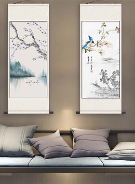 江南春晓花鸟挂画玉兰双t喜桃花花鸟挂画丝绸卷轴画家居山水玄关