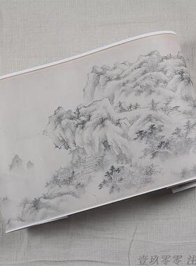 1:1明徐贲溪山s无尽图28.5x609cm徐幼文吴门画派作品真迹复制