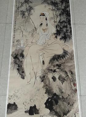 张大千国画人物观世音菩萨造像图宣纸微喷打印高清复H制画装饰画