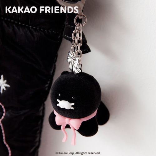 kakao friends黑春植蝴蝶结手机清洁链小娃娃玩偶公仔挂件钥匙扣 - 图2