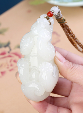 孤品大师工艺和田玉羊脂玉貔貅手把件霸王貔貅手玩件文玩把件男女