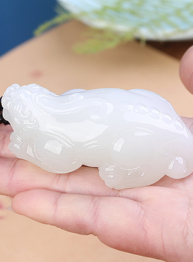 孤品新疆和田玉羊脂玉貔貅手把件商务礼品男士文玩玉石把玩件把件