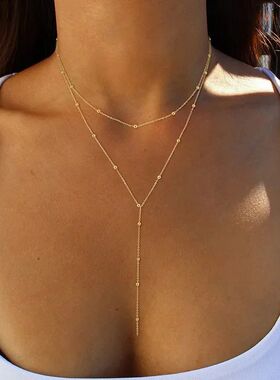 Gold Plated Lariat Necklace for Women Double Laryer Long