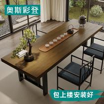 New Chinese Meditation Solid Wood Tea Table High-end Clubhouse Tea House Tea Building Tea Table Villa Hall Log Kung Fu Big Board Table