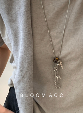 新款ins小马天然石圆珠流苏吊坠长款项链时尚个性百搭吊坠卫衣链