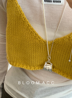 韩系简约包包吊坠项链女小众设计感高级长款可调节珍珠腰链毛衣链