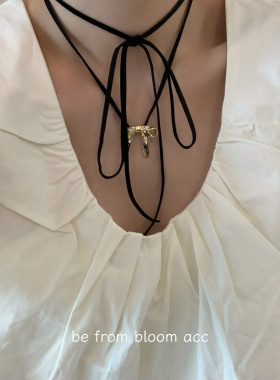 韩国金属蝴蝶结吊坠颈链气质领结锁骨链多戴法小众系绳项链女