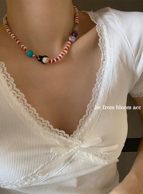 天然石拼色项链可爱企鹅