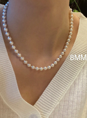 经典四季百搭施家珍珠项链女轻奢小众高级感锁骨链颈链配饰毛衣链