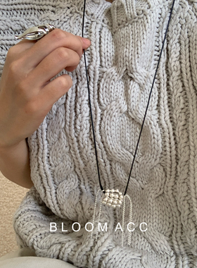 韩版小众时尚简约天然石圆球编织毛衣链韩系小众可调节长款项链