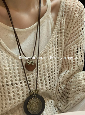 禅寂风复古民族风长款项链毛衣链新款秋冬木色素雅配饰链