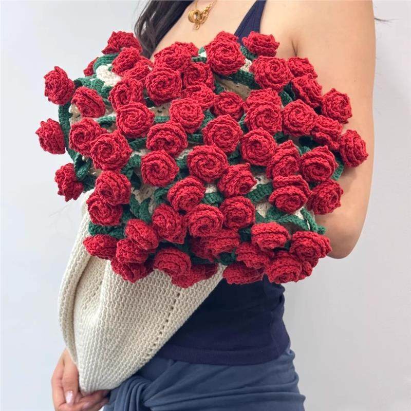 尖角玫瑰花束毯子手工编织diy材料包毛线织创意DIY礼物送女友母亲,淘宝优惠券,粉丝福利购,淘宝优惠卷