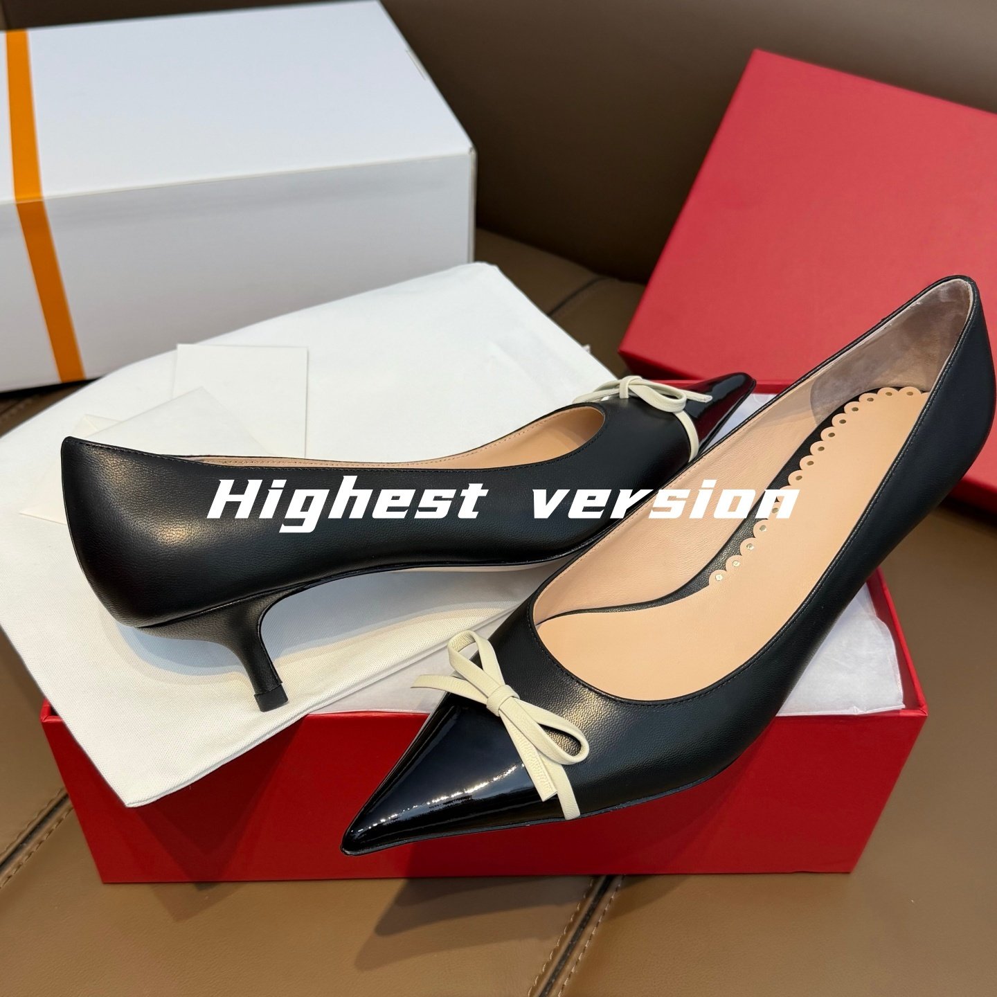 【Highest version】尖头V扣高跟鞋蝴蝶结细跟平底浅口通勤单鞋女,淘宝优惠券,粉丝福利购,淘宝优惠卷