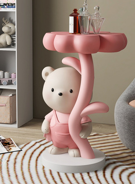 创意小熊装饰托盘摆件落地客厅电视柜沙发旁茶几新房家居软装饰品