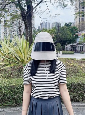 医美防晒帽大帽檐一体面罩遮全脸骑车吹不翻防紫外线专业级遮阳女