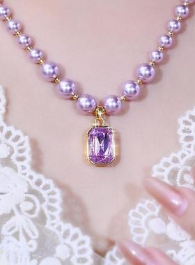 2024年新款紫色方形水晶吊坠项链