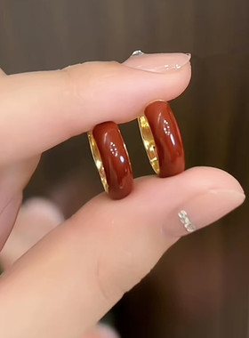 红色滴油耳圈精致简约小巧设计感耳环早秋时尚安可拉红色显白耳饰