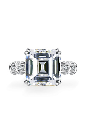 5克拉925纯银镀PT950 铂金莫桑石戒指异形方包正方宝塔公主方切割