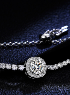 s925银镀18K金钻石手链手链莫桑石方包简约女款珠宝PT950铂金首饰